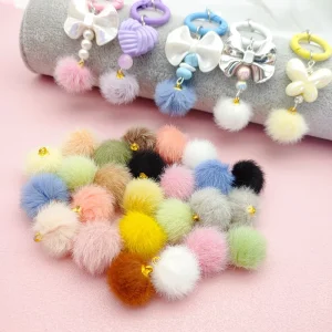 0 51147 DIY Fluffy Ball Pom Pom Tassel Earrings Plastic Colorful Keychain Charms Children’s Jewelry Chains Gift