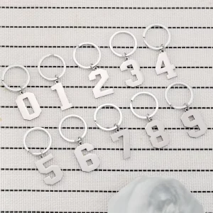 0 9 Number Stainless Steel Keychain Electroplated DIY Dog Tag Bag Car Key Phone Hanging Charm