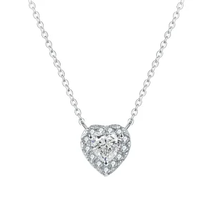 0.8ct Heart shaped Moissanite Inlay Pendant Womens Office Rhodium Plated 925 Sterling Silver Cable Necklace