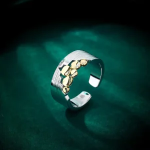 017162 New Arrivals Texture Adjustable Fashion Rings for Women Vintage Retro Two Tone Plated Geometric Finger Ring Daily Jewelry