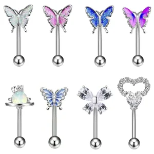 1 Fashion Butterfly Oil Drop Eyebrow Stud with Zircon Butterfly Heart Shape Stainless Steel Pierced Eyebrow Stud Earring