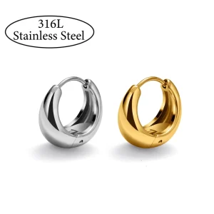 1 Pair 316L Stainless Steel 20G Huggie Earrings Chunky Ear Rings Click Helix Cartilage Fashion Daily Wear PVD Plated Jewelry