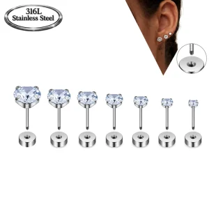 1 Pair 316L Surgical Stainless Steel 20G Glass Stone Claw Set Nose Stud Earrings External Thread Cartilage Piercing Jewelry