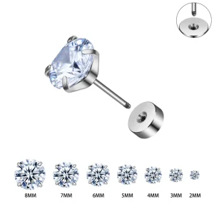 1 Pair 316L Surgical Stainless Steel 20G White Glass Stone Flat Back Ear Studs Body Piercing External Thread Earrings Jewelry
