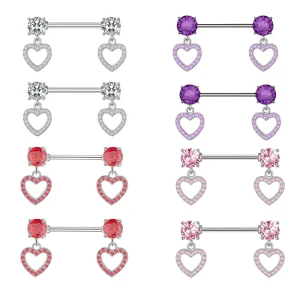 1 Pair Breast Rings Peach Heart Zircon Pendants Stainless Steel Nipple Jewelry Unisex Wedding Gift Party Body Jewelry