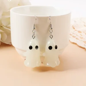 1 Pair Halloween Women Drop Earrings 3D Resin Glow in Dark Ghost for Festival Gifts Jewelry