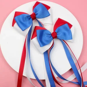 1 Pair High Quality Fabric Grosgrain Ribbon Bow Hair Clips Hot Selling for Christmas Independence Day Carnival Thanksgiving