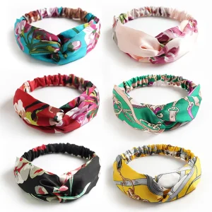 1 Pair Satin Knot Elastic Hair Band Colorful Vintage Twist Knot Women Headband Bohemian Cross Parent child Style Head Band