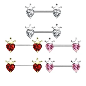 1 Pair Stainless Steel Crystal Diamond Crown Heart Shaped Nipple Ring Piercing Body Jewelry