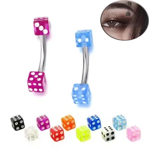 1 Piece of Personalized Hip hop Stainless Steel Pierced Eyebrow Stud, Dice shaped Eyebrow Stud, Eyebrow Ring