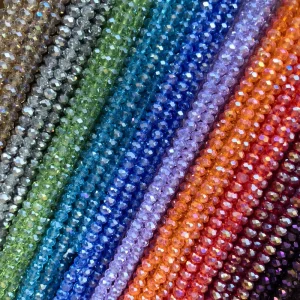 1 Strand Mix Color Crystal Beads Round Faceted Rondelle Glass Loose Spacer Beads for Jewelry Making Bracelets DIY Accessories