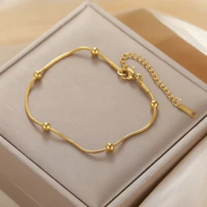 1.2mm Width Fashion Snake Chain Beads Bracelet 18K Gold Plated Stainless Steel Chain Bracelets Jewelry Gift