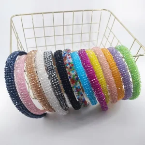 1.5cm Fashion Handmade Women Rhinestone Beaded Full Crystal Plastic Headband for Women’s Minimalist Hair Accessories