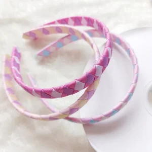 1.5cm Wide Kid and Girls Plastic Headband Covered by 3 Colors Grosgrain Ribbon School Girls Hair Accessories