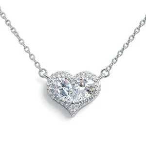 1.6ct Moissanite Double Pear Cut Heart Pendant Necklace Link Chain Fashionable Minimalist INS Style S925 Sterling Silver Jewelry