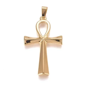 10 Pcs Fashion Jewelry Pendants Charms Ankh Cross Gold Plated 304 Stainless Steel Orthodox Cross Pendant For Bracelet