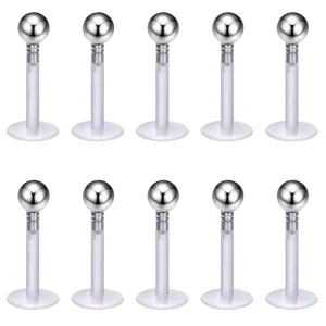 10 Pieces Round Ball Plug UV Plastic Flat-bottom Labret Studs Simple and Fashionable Cartilage Earrings Piercing Jewelry