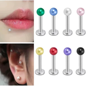 10 Pieces Simple and Fashionable Round Ball Multi-color Stainless Steel Piercing Jewelry Pearl Lip Studs and Cartilage Studs