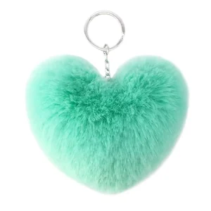 10 cm Fake Fur Ball Key Chain Assorted Colors Heart Shape Promotional Bulk Pompom Rabbit Fur Ball Keychain