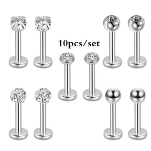 10 piece Stainless Steel Claw Setting Zircon Four prong Round Ball Navel Button Body Piercing Jewelry