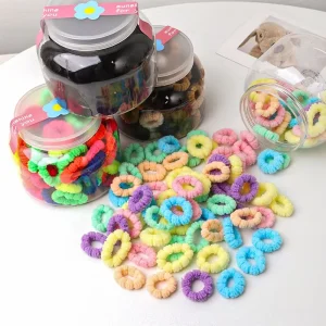100 Piece Box Rubber Band Children’s Seamless Hair Ties Sweet Storage Cup Knit Seamless Hair Accessories