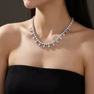 10K 14K 18K Gold Custom Round and Pear Cut D Color Lab Grown Diamond Tennis Chain Necklace for Party Wedding