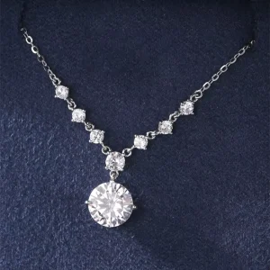 10mm Cubic Zircon Stone Pendant 925 Sterling Silver Necklace for Women