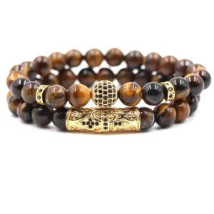 10mm Tiger Eye Stone Set Bracelet Micro inlaid Ball Curved Pipe 2 Pieces Per Set Manufacturer Direct Fashion Jewelry