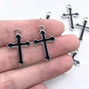 10pcs Bag Fashion Pendant Accessories DIY Making Punk Jewelry Hip Hop Black Cross Charm