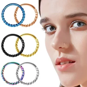 10pcs Stainless Steel Twist Hinged Clicker Nose Ring 8mm/10mm Body Piercing Jewelry Zircon Party Wedding Engagement Gift