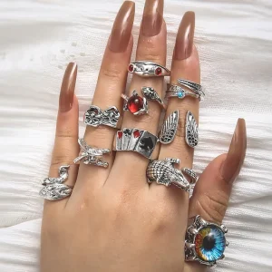 10pcs set Fashion Jewelry Eye Ring Punk Hip Hop Animal Rings for Women