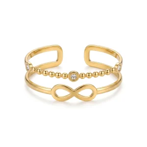 11884 Minimalist Double Layer Infinity Cuff Bracelet 18K Gold Stainless Steel Beaded CZ Open Bangle Daily Wear Jewelry