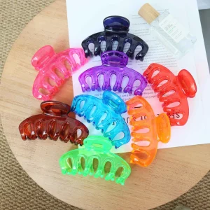 11cm Large Pumpkin Shaped Plastic Transparent Jelly Color Strong Hold Non-slip Hair Claw Clips for Women Thick Party