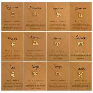 12 Constellations Alloy Fashion Pendant Necklace Women’s Trendy Gold Silver Jewelry Party Christmas Gift Accessories