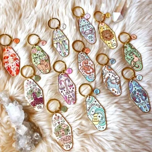 12 Constellations Metal Keychain Colorful Enamel Car Keychain Scorpio Virgo Cancer Leo Bag Charms Women Fashion Bag Hanger