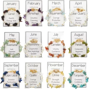 12 Months Birthstone Natural Stone Irregular Shape Chip & Pearl Beaded Chain Bracelet Gold Plated Birthday Gift Women Jewelry