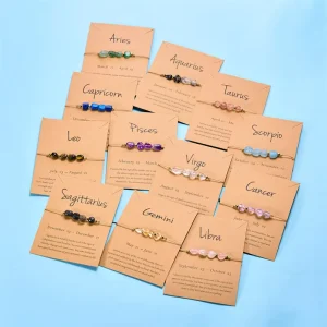 12 Zodiac Crystal Rhinestone Healing Charm Bracelet with Cards for Women Gift Fashion Jewelry
