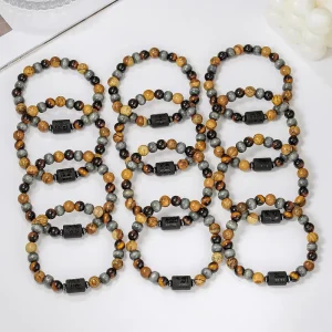 12 Zodiac Natural Stone Hand String Mixed with Tiger Eye Stone Beaded Bracelet Handmade Fashion Jewelry
