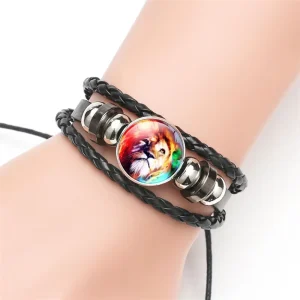 12 Zodiac Sign Moonstone Luminous Braided Leather Bracelets Fashionable Horoscope Charm Bracelets