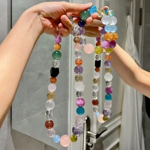 1220mm Large Bead Natural Aquamarine Amethyst Lemon Quartz Milky White Quartz Spodumene Multi Gemstone Crystal Women’s Sporty