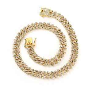 12MM Hip Hop Iced Out Bling Rhinestones Miami Cuban Link Chain Necklaces for Men’s Women Sliver Colors Fashion Jewelry