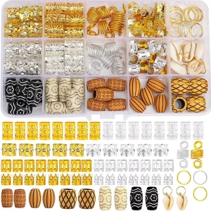 130PCS Hair Jewelry for Braids Hair Rings for Dreadlocks Hair Beads Braids Accessories