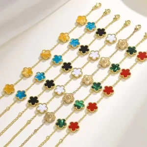 13MM Five-petal Flower Titanium Steel Chain Bracelet No Prone Fading Simple and Fashionable Women’s Jewelry
