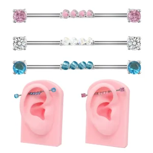 14 Gauge Silver Bar Surgical Steel Zircon Stainless Steel Cartilage Earrings Industrial Barbell Piercing Jewelry Weddings