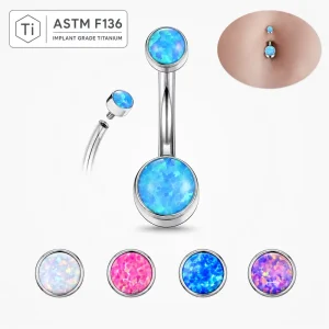 14G ASTM F136 Titanium Opal Belly Button Ring Internally Threaded Navel Piercing Jewelry Hypoallergenic Body Jewelry