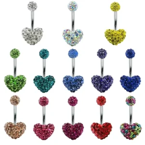 14G Crystal Heart Belly Button Ring for Women Stainless Steel Navel Piercing Body Jewelry with CZ Nombril Belly Piercing