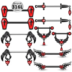 14G Gothic Skull Custom Pezon Gold Nipple Piercing Rings Red Sexy Breast Accessories Jewelry