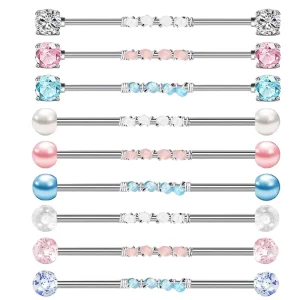 14G Long Rod Silver Plated Stainless Steel Ear Stud CZ Zircon Body Jewelry for Children’s Gifts Parties