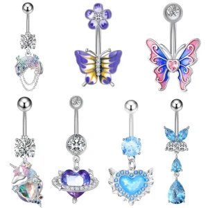 14G Stainless Steel Moon Body Jewelry with Silver Plating and Zircon Crystal