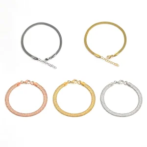 14K 18k Gold Plated Stainless Steel Minimalist Women Jewelry 3mm 4mm 5mm Flat Herringbone Snake Chain Anklet Bracelet